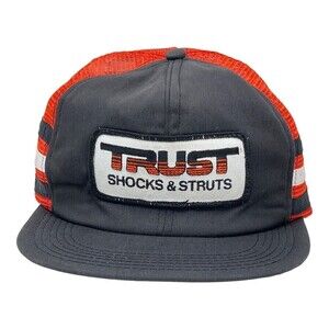 Vtg 3 Stripe Big Patch Snapback Trucker Hat Made in USA Trust Shocks & Struts